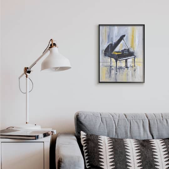 Stupell Industries Distressed Grand Piano Wall Art in Black Frame